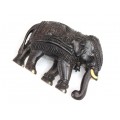 Rafinată statuetă indiană, sculptată în lemn de abanos | Elefant regal | India 